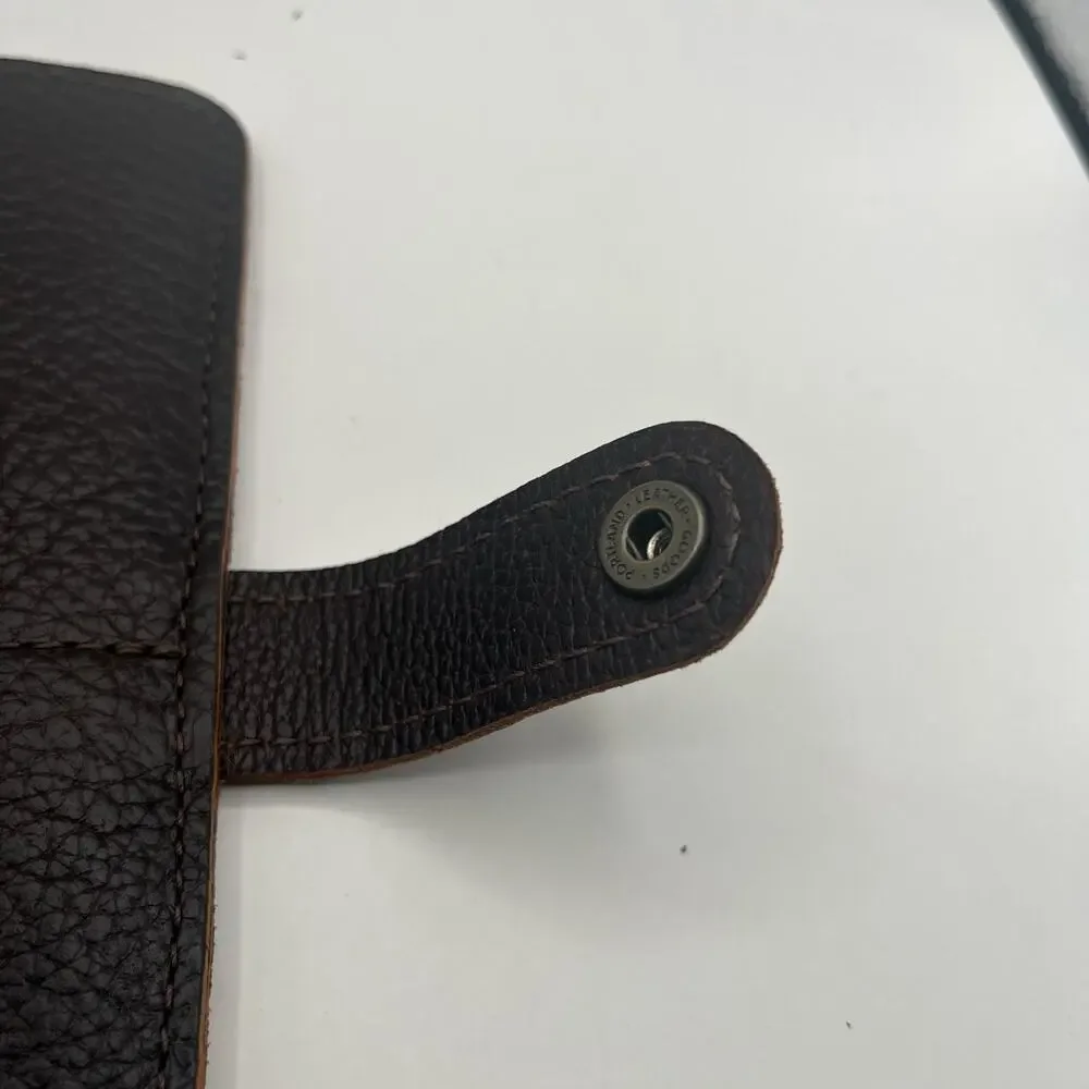 Portland Leather Goods Long Bifold Wallet Brown Leather Snap Closure Organizer